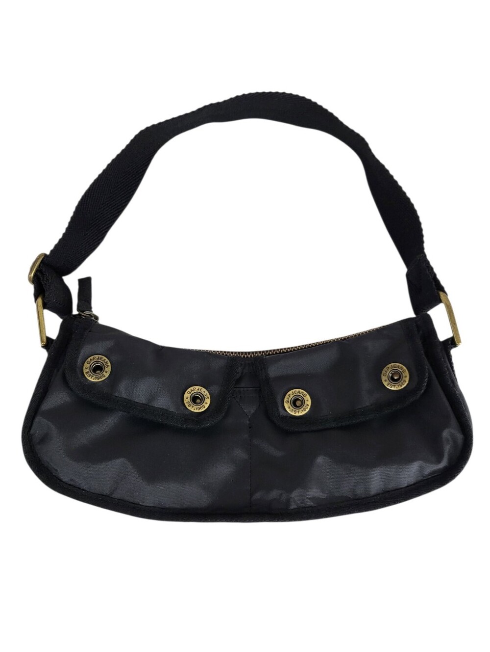Gap Black Satin Nylon Cargo Hobo Bag Y2K Utility Purse Techwear VTG 2004 Sz S/M